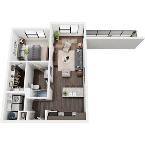 Floor plan for 1 bed, 1 bath, 739 sqft